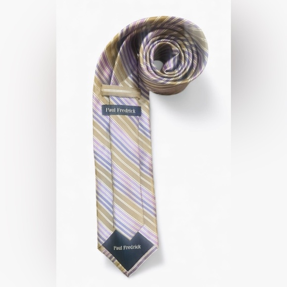 Paul Fredrick Gold and Lavender Striped Tie - Picture 3 of 5